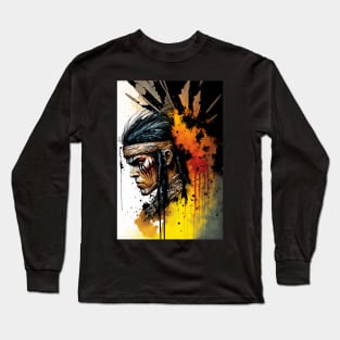 Fierce Native American Warrior Illustration Long Sleeve T-Shirt